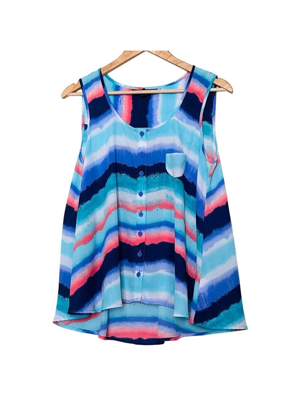 Style & Co. Sleeveless Striped Button Spring Top PL Multicolor Colorful
